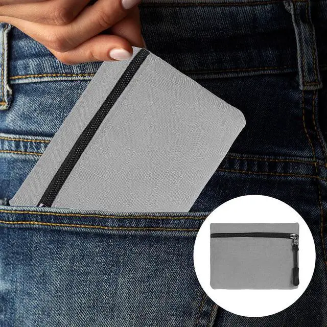 Alt view image 7 of 7 - Mabor Mini Coin Purse, Small Canvas Change Pouch for Women, Cute Portable Zipper Coin Bag, Gray Oxford Fabric