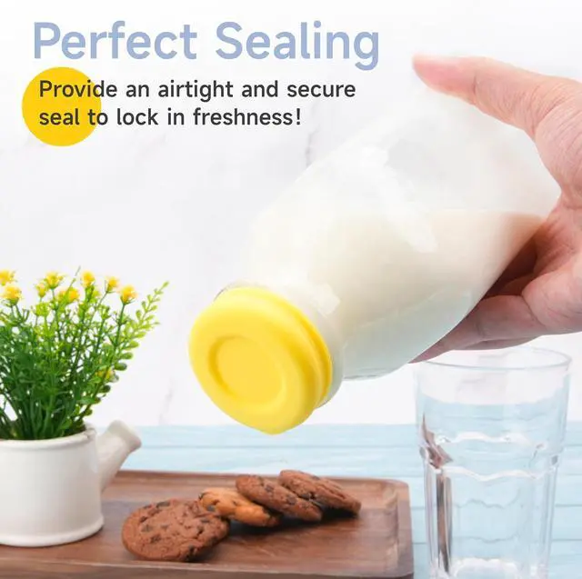 Alt view image 3 of 7 - 6 Pack Silicone Glass Bottle Replacement Caps, 48mm Diameter Bottle Lids Fit Stanpac & Libbey & Stock Your Home & The Dairy Shoppe Milk Glass Bottles. Reusable and Airtight Bottle Caps