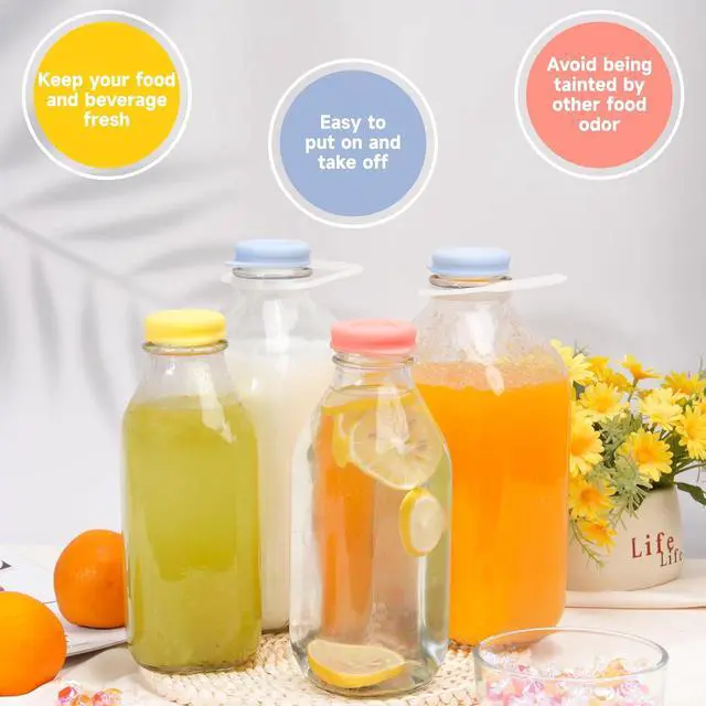 Alt view image 5 of 7 - 6 Pack Silicone Glass Bottle Replacement Caps, 48mm Diameter Bottle Lids Fit Stanpac & Libbey & Stock Your Home & The Dairy Shoppe Milk Glass Bottles. Reusable and Airtight Bottle Caps