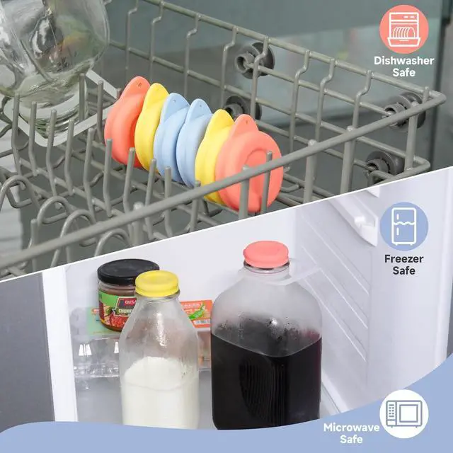 Alt view image 6 of 7 - 6 Pack Silicone Glass Bottle Replacement Caps, 48mm Diameter Bottle Lids Fit Stanpac & Libbey & Stock Your Home & The Dairy Shoppe Milk Glass Bottles. Reusable and Airtight Bottle Caps