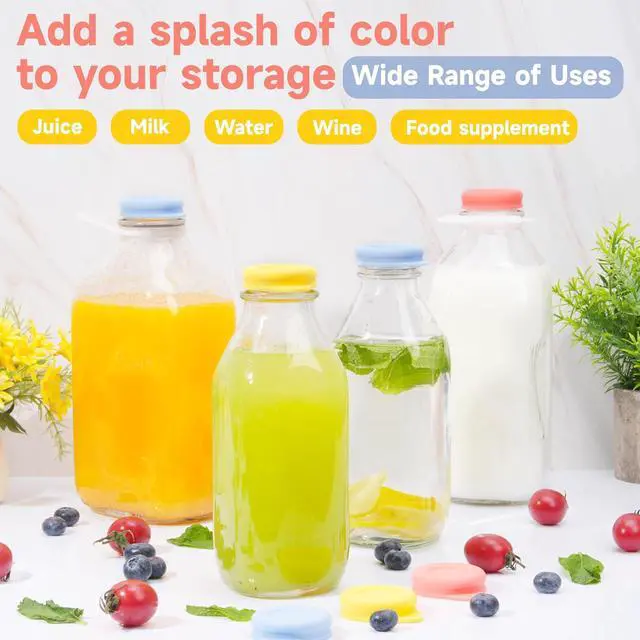Alt view image 7 of 7 - 6 Pack Silicone Glass Bottle Replacement Caps, 48mm Diameter Bottle Lids Fit Stanpac & Libbey & Stock Your Home & The Dairy Shoppe Milk Glass Bottles. Reusable and Airtight Bottle Caps