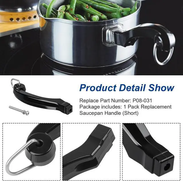 Alt view image 5 of 7 - P08-031 Saucepan Handle Replacement (Short) Fits for Farberware 1, 1.5, 2 and 2.5 quart Pan, Pots and Cookware | Durable Pot Replacement parts | Saucepan Handles for Kitchen Cooking with Screw