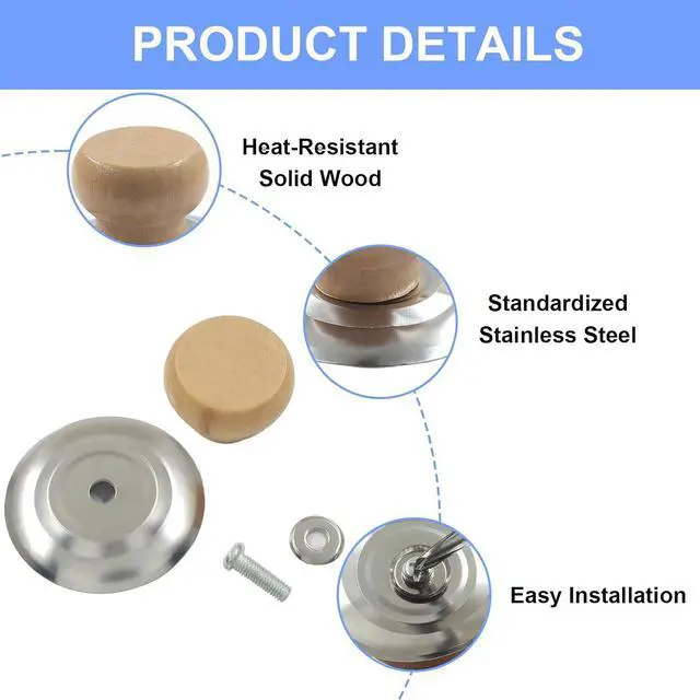 Alt view image 3 of 5 - Pot Lid Knob, 3 Pcs, Universal Replacement Wood Knobs | Heat Resistant Handles, Wooden Handle for Kitchen Cookware, Includes Screwdriver