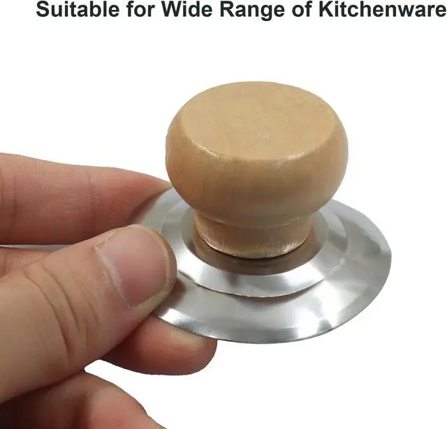 Alt view image 4 of 5 - Pot Lid Knob, 3 Pcs, Universal Replacement Wood Knobs | Heat Resistant Handles, Wooden Handle for Kitchen Cookware, Includes Screwdriver