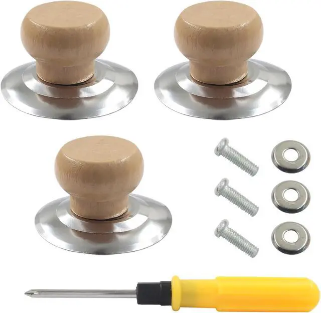 Alt view image 5 of 5 - Pot Lid Knob, 3 Pcs, Universal Replacement Wood Knobs | Heat Resistant Handles, Wooden Handle for Kitchen Cookware, Includes Screwdriver