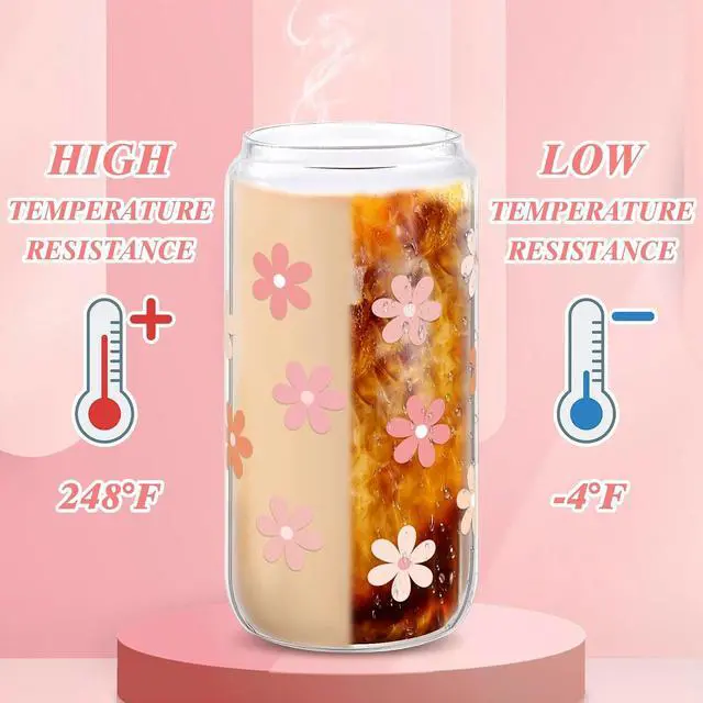 Alt view image 4 of 7 - Cute Glass Cups with Lids and Straws, Daisy Flower Cup for Iced Coffee | 16 oz Matcha Cup Birthday Gifts for Women Aesthetic Tumbler for Coffee Lover Girls Teen Gifts Trendy Stuff Thanksgiving Gift