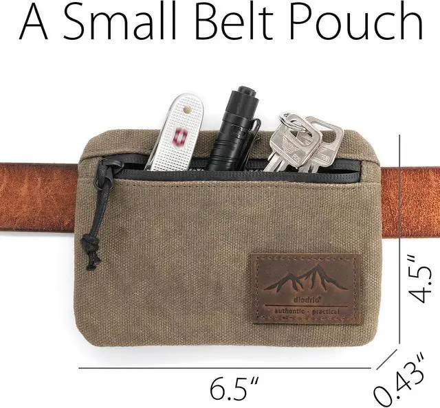 Alt view image 2 of 7 - diodrio Belt Zipper Pouches for Men Women Compact EDC Pouch, YKK Zipper, Anti-theft Pickpocket Proof Safety Wallets, Waist Pack for Traveling Hiking, Water Resistant, Tough Waxed Canvas, Olive