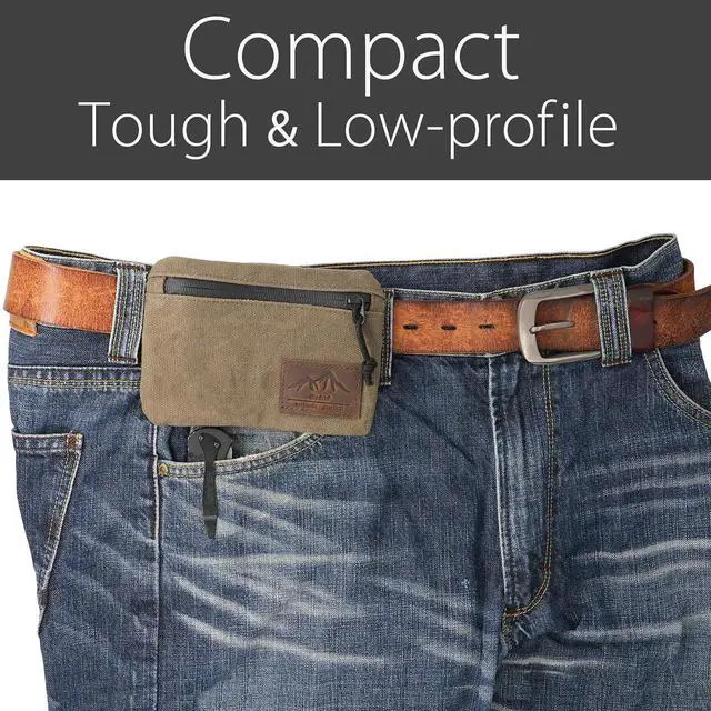 Alt view image 3 of 7 - diodrio Belt Zipper Pouches for Men Women Compact EDC Pouch, YKK Zipper, Anti-theft Pickpocket Proof Safety Wallets, Waist Pack for Traveling Hiking, Water Resistant, Tough Waxed Canvas, Olive
