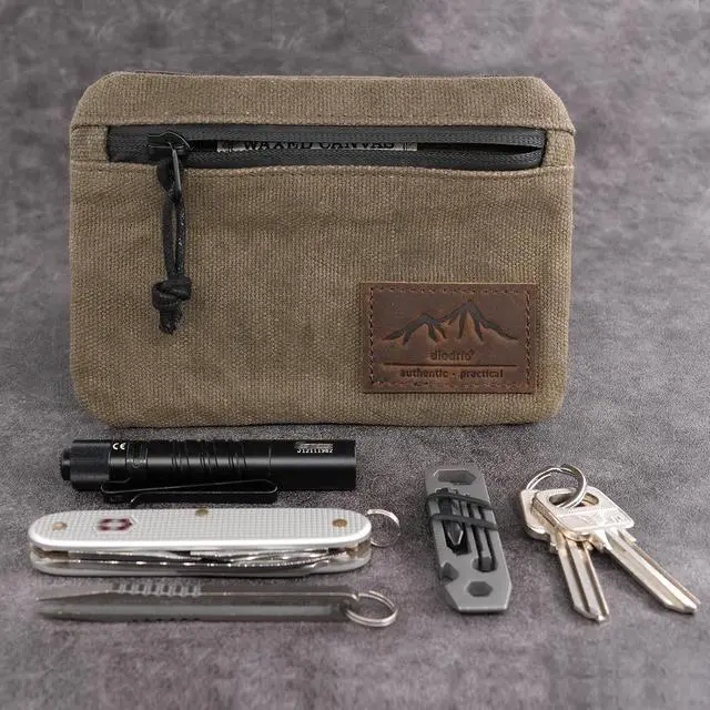 Alt view image 7 of 7 - diodrio Belt Zipper Pouches for Men Women Compact EDC Pouch, YKK Zipper, Anti-theft Pickpocket Proof Safety Wallets, Waist Pack for Traveling Hiking, Water Resistant, Tough Waxed Canvas, Olive