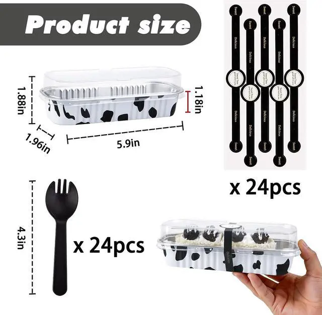 Alt view image 2 of 7 - 24 Pack Mini Loaf Pans, 7.5oz Mini Cake Pan & Mini Cupcake Pan Set Disposable Aluminum Baking Pans with Lids, Spoons & Stickers, Premium Sturdy Gift Set for Cakes, Cupcakes, Desserts & Party Treats