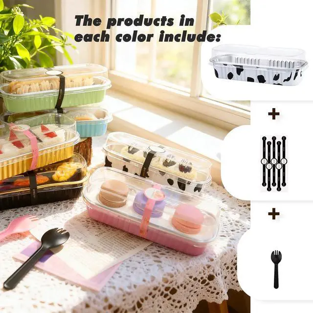 Alt view image 5 of 7 - 24 Pack Mini Loaf Pans, 7.5oz Mini Cake Pan & Mini Cupcake Pan Set Disposable Aluminum Baking Pans with Lids, Spoons & Stickers, Premium Sturdy Gift Set for Cakes, Cupcakes, Desserts & Party Treats