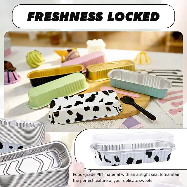 Alt view image 6 of 7 - 24 Pack Mini Loaf Pans, 7.5oz Mini Cake Pan & Mini Cupcake Pan Set Disposable Aluminum Baking Pans with Lids, Spoons & Stickers, Premium Sturdy Gift Set for Cakes, Cupcakes, Desserts & Party Treats