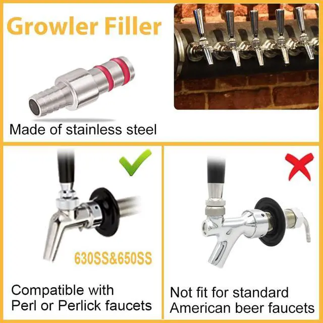 Alt view image 3 of 7 - Growler Filler for Perlick Faucets Homebrew Wine Making Beer Brewing | Growler Filler Tube Jug Filler Growler Fill Hose for Perlick Faucets Beer Keg Beer Taps Bottle Filling Growler Filling