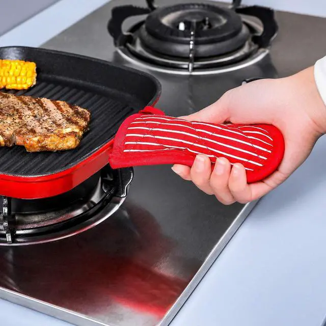 Alt view image 2 of 7 - Cast Iron Skillet Handle Covers,Pot Handle Covers Heat Resistant,Pot Holders for Kitchen Heat Resistant,Machine Washable Handle Mitts 2 PCS(Striped)
