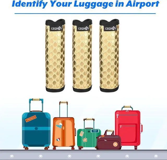 Alt view image 4 of 6 - Cosmos Pack of 3 PU Leather Luggage Handle Wrap Handle Grip Luggage Identifier for Travel Bag Luggage Suitcase (Metallic Golden Tone Color)