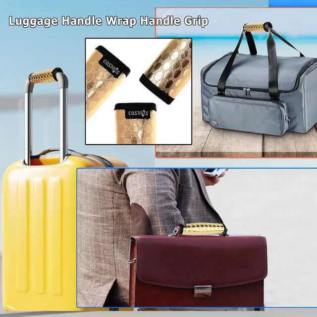 Alt view image 5 of 6 - Cosmos Pack of 3 PU Leather Luggage Handle Wrap Handle Grip Luggage Identifier for Travel Bag Luggage Suitcase (Metallic Golden Tone Color)
