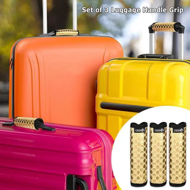 Alt view image 6 of 6 - Cosmos Pack of 3 PU Leather Luggage Handle Wrap Handle Grip Luggage Identifier for Travel Bag Luggage Suitcase (Metallic Golden Tone Color)