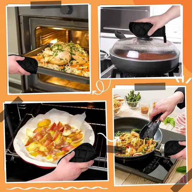 Alt view image 4 of 7 - 2pcs Pot Holders for Kitchen Clearance Cotton Heat Resistant Pads 17cm/6.69inch Black Oven Pot Holders Trivets Coasters Hot Pads Terry Pots Holder for Cooking and Baking Hot Cold Potholders Kit