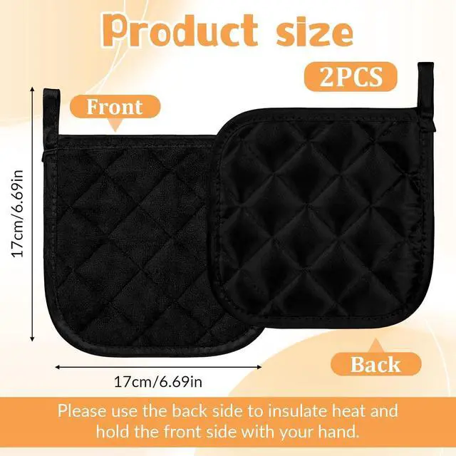 Alt view image 2 of 7 - 2pcs Pot Holders for Kitchen Clearance Cotton Heat Resistant Pads 17cm/6.69inch Black Oven Pot Holders Trivets Coasters Hot Pads Terry Pots Holder for Cooking and Baking Hot Cold Potholders Kit
