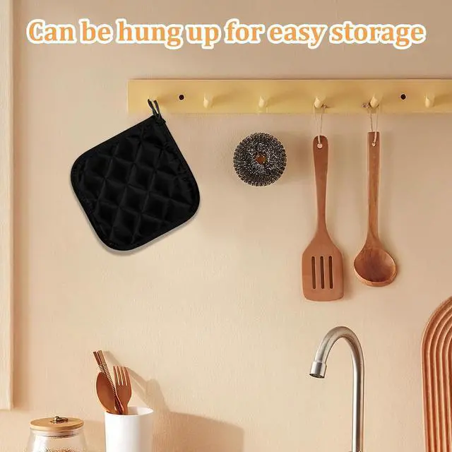 Alt view image 6 of 7 - 2pcs Pot Holders for Kitchen Clearance Cotton Heat Resistant Pads 17cm/6.69inch Black Oven Pot Holders Trivets Coasters Hot Pads Terry Pots Holder for Cooking and Baking Hot Cold Potholders Kit