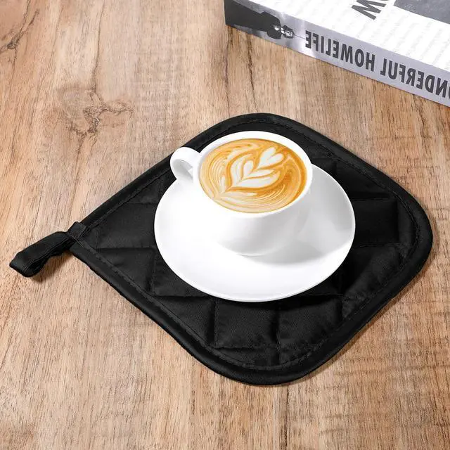Alt view image 5 of 7 - 2pcs Pot Holders for Kitchen Clearance Cotton Heat Resistant Pads 17cm/6.69inch Black Oven Pot Holders Trivets Coasters Hot Pads Terry Pots Holder for Cooking and Baking Hot Cold Potholders Kit