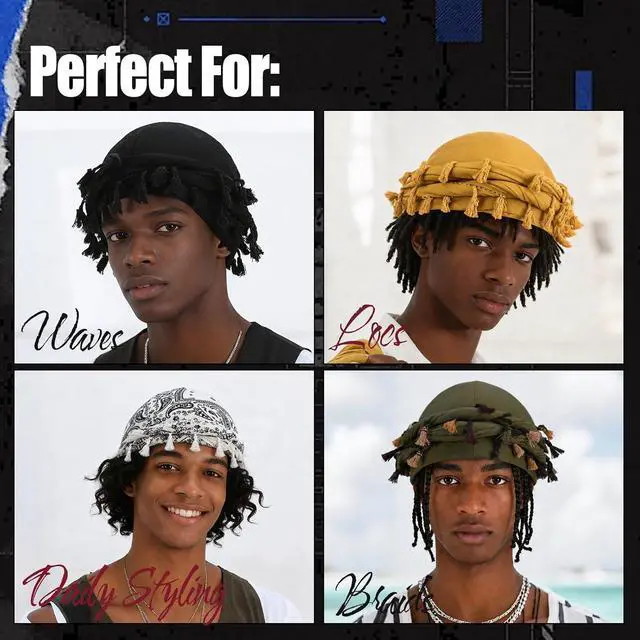 Alt view image 5 of 7 - Adjustable Tassel Satin Lined Turban for Men, Soft Head Wrap Durag Alternative for Hair Protection & Everyday Wear