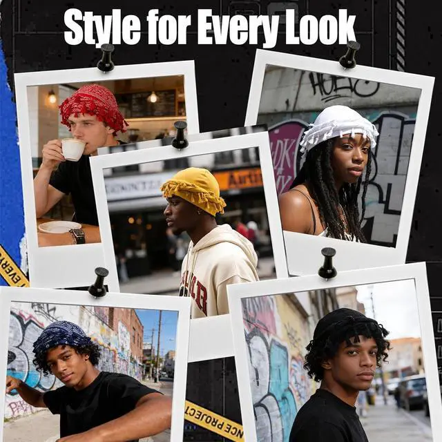 Alt view image 7 of 7 - Adjustable Tassel Satin Lined Turban for Men, Soft Head Wrap Durag Alternative for Hair Protection & Everyday Wear
