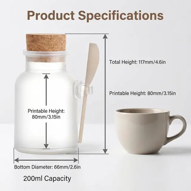 Alt view image 2 of 7 - 2 Pcs 200ml/6.6oz Plastic Bath Salt Jars with Cork Stopper Lids & Spoons, Airtight Food Storage Containers for Candy, Spices, Tea, Coffee, Kitchen Canisters