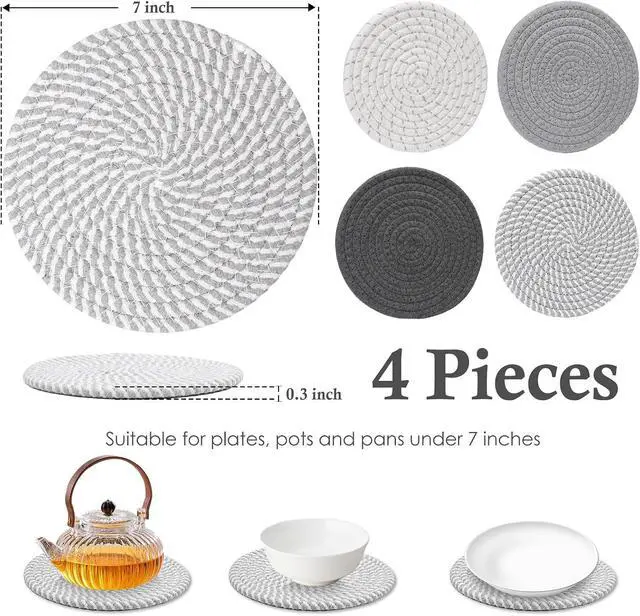 Alt view image 2 of 7 - Billbotk 7" Trivets for Dishes, Pots and Pans, 4 Heat Resistant Hot Pads, Pot Holders for Kitchen, Plate Mats for Countertops, Table, Home Essentials, Farmhouse Decor