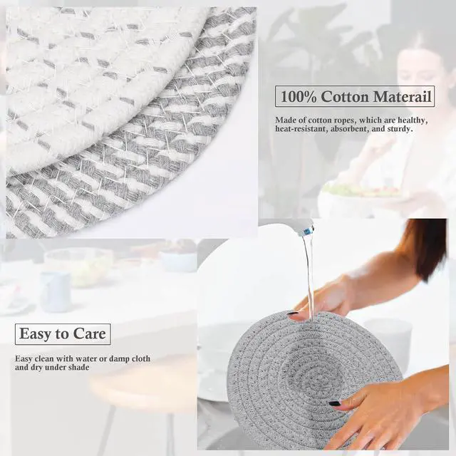 Alt view image 3 of 7 - Billbotk 7" Trivets for Dishes, Pots and Pans, 4 Heat Resistant Hot Pads, Pot Holders for Kitchen, Plate Mats for Countertops, Table, Home Essentials, Farmhouse Decor