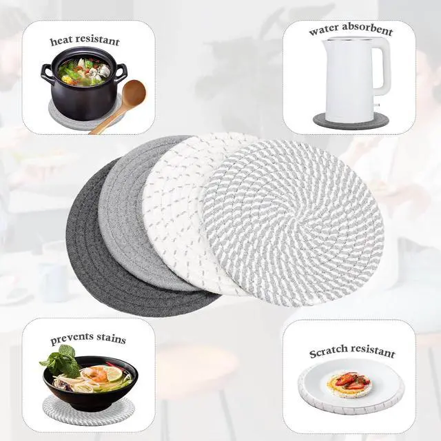 Alt view image 4 of 7 - Billbotk 7" Trivets for Dishes, Pots and Pans, 4 Heat Resistant Hot Pads, Pot Holders for Kitchen, Plate Mats for Countertops, Table, Home Essentials, Farmhouse Decor