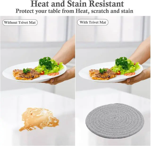 Alt view image 5 of 7 - Billbotk 7" Trivets for Dishes, Pots and Pans, 4 Heat Resistant Hot Pads, Pot Holders for Kitchen, Plate Mats for Countertops, Table, Home Essentials, Farmhouse Decor