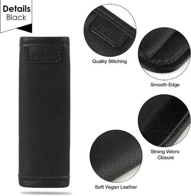 Alt view image 3 of 7 - KINIVA 2 Pack Set Black Vegan Leather Luggage Handle Wraps, Luggage Identifiers Tags Markers for Suitcase, Travel Accessories