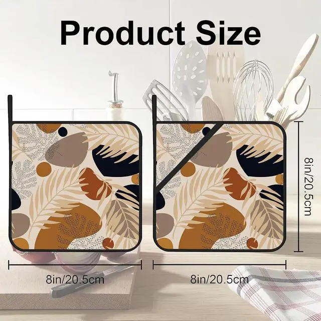 Alt view image 2 of 7 - Boho Abstract Geometric Tropical Leaves Pot Holders Set of 2 Oven Hot Pads Pot Holders for Cooking Baking BBQ Gifts for Women