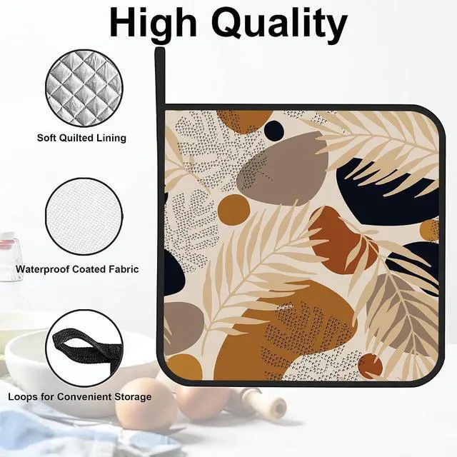 Alt view image 3 of 7 - Boho Abstract Geometric Tropical Leaves Pot Holders Set of 2 Oven Hot Pads Pot Holders for Cooking Baking BBQ Gifts for Women