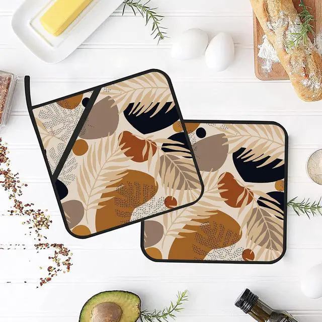 Alt view image 4 of 7 - Boho Abstract Geometric Tropical Leaves Pot Holders Set of 2 Oven Hot Pads Pot Holders for Cooking Baking BBQ Gifts for Women