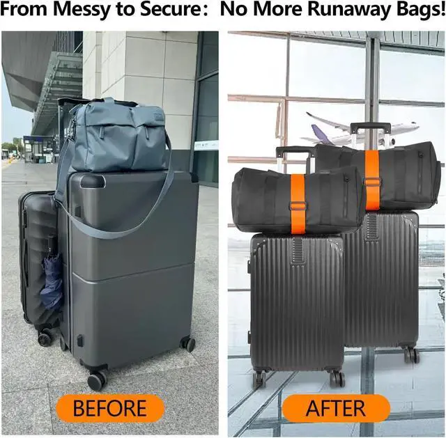 Alt view image 2 of 7 - BILIONE Adjustable Luggage Connector Straps for Suitcase 2-Pack (Orange) | Add A Bag, Connect 2 Suitcases, Hang Coat/Scarf, Elastic Bungee Belt, Secure Carry-on Travel Essentials, Lightweight 36g