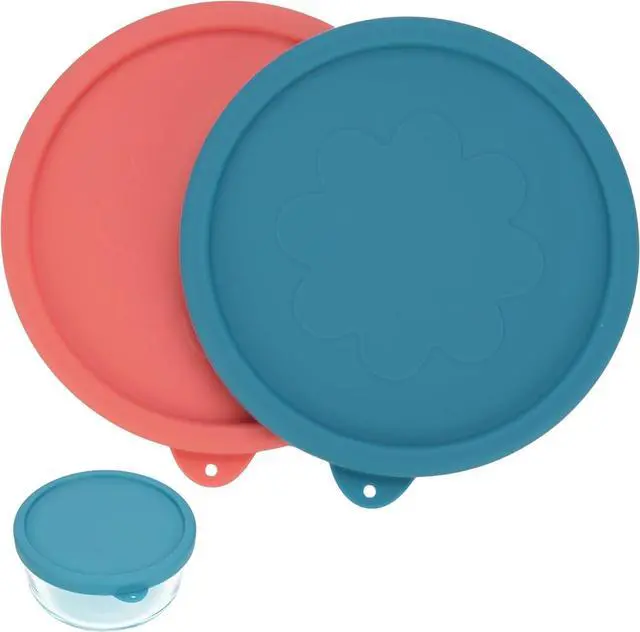 Main image of LUVCOSY 4 Cup Round Silicone Storage Cover Lids Replacement for Anchor Hocking and Pyrex 7201-PC Glass Bowls (Container not Included) 2 Pack Light Red & Deep Blue