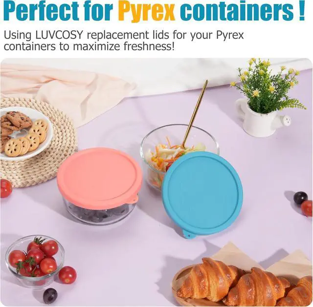 Alt view image 7 of 7 - LUVCOSY 4 Cup Round Silicone Storage Cover Lids Replacement for Anchor Hocking and Pyrex 7201-PC Glass Bowls (Container not Included) 2 Pack Light Red & Deep Blue