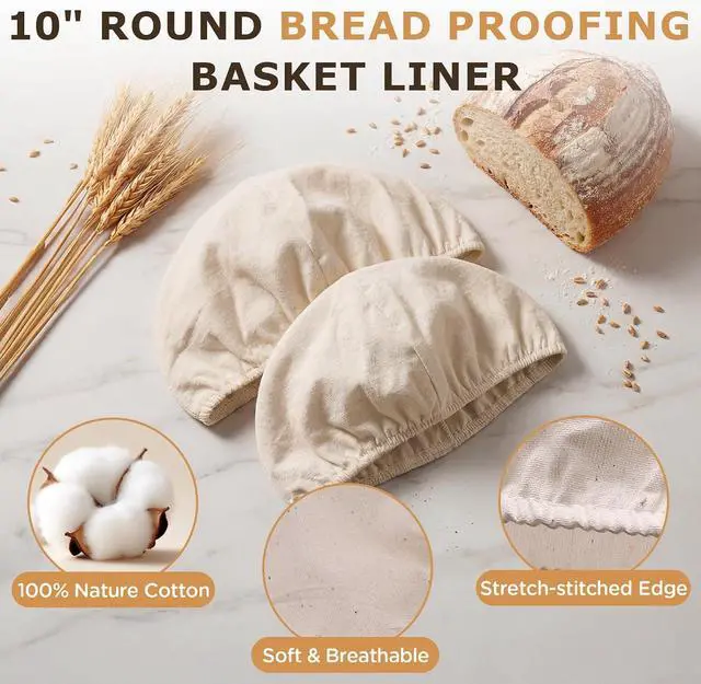 Alt view image 4 of 7 - Koackl 3Pack Bread Proofing Liners 10" Cotton Banneton Sourdough Covers | Reusable Cotton Liners for 10" Round Banneton Baskets; Breathable, Machine Washable; Elastic Edge for Fit; Sourdough Baking