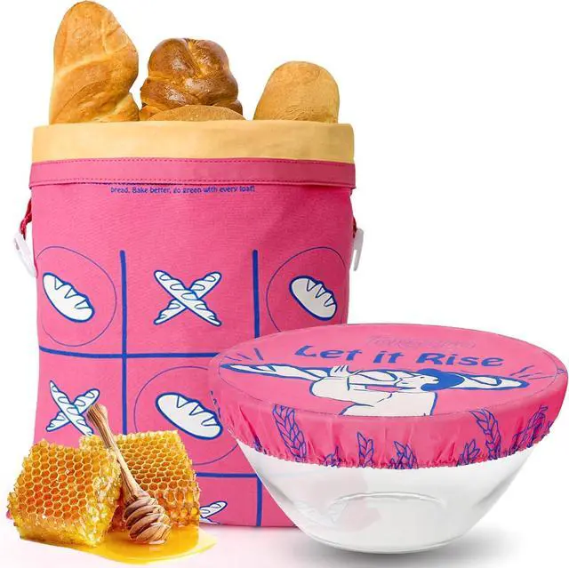 Main image of Beeswax Bread Bag & Bowl Cover Set - Reusable Cotton Bread Bag for Homemade Sourdough and Beeswax Bowl Cover for 10-Inch Bowls