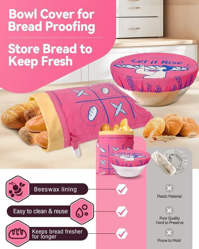Alt view image 4 of 6 - Beeswax Bread Bag & Bowl Cover Set - Reusable Cotton Bread Bag for Homemade Sourdough and Beeswax Bowl Cover for 10-Inch Bowls