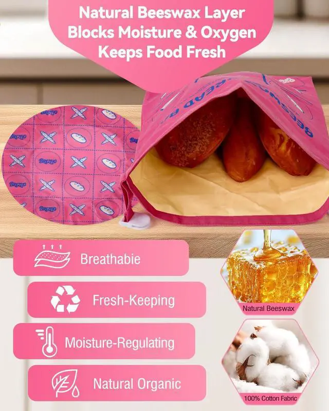 Alt view image 5 of 6 - Beeswax Bread Bag & Bowl Cover Set - Reusable Cotton Bread Bag for Homemade Sourdough and Beeswax Bowl Cover for 10-Inch Bowls