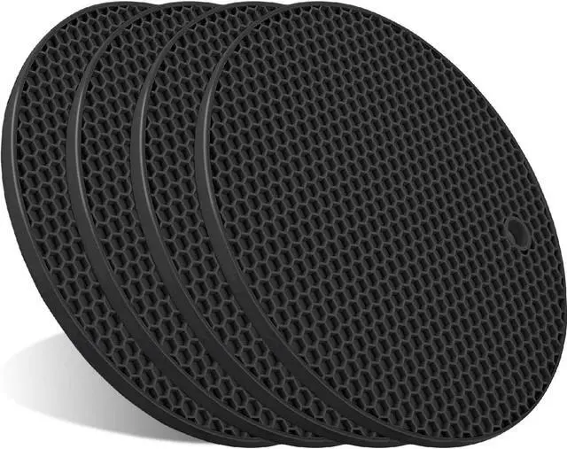 Main image of 4 Pcs Trivets for Hot Dishes, Hot Pads for Kitchen, Silicone Pot Holders, Extra Thick, Non Slip, Multipurpose Kitchen Accessories (Black)