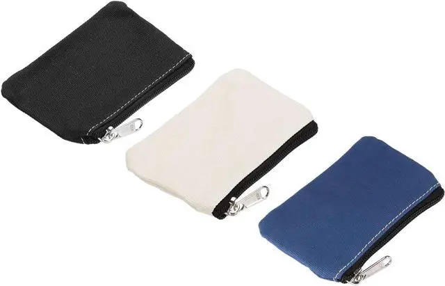 Main image of PATIKIL 3" x 5" Coin Purse Pouch Change Purses Small Organizer Bags 3Pcs | with Zipper Canvas for Home, Dark Blue Black White