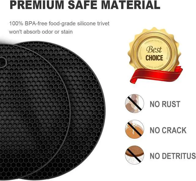 Alt view image 3 of 7 - 4 Pcs Trivets for Hot Dishes, Hot Pads for Kitchen, Silicone Pot Holders, Extra Thick, Non Slip, Multipurpose Kitchen Accessories (Black)