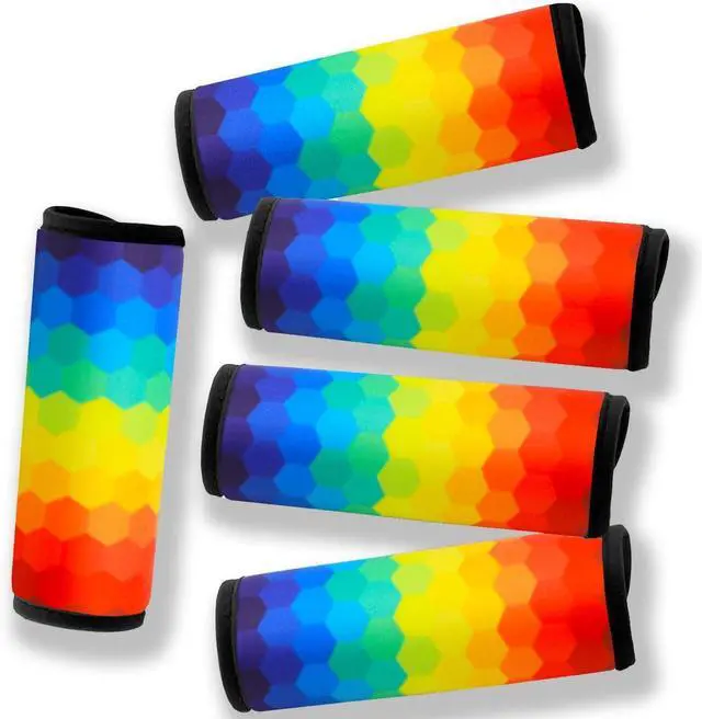 Main image of Luggage Handle Wrap for Suitcase-Printed Bright Neoprene Luggage Tags/Grips/Identifiers/Markers/Covers/Gripper for Suitcases Carry On Bags 5 Packs (Rainbow-5 Packs)