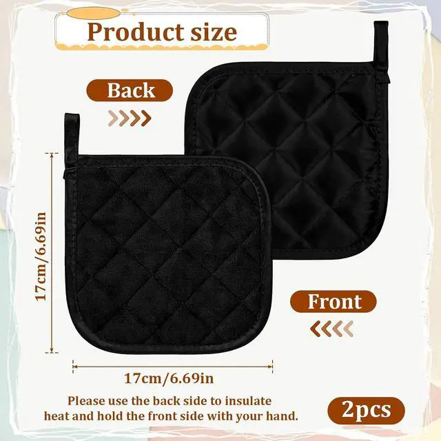 Alt view image 2 of 7 - 2pcs Cotton Pot Holders, Pot Holders for Kitchen 17cm/6.69inch Clearance Cotton Heat Resistant Pads Black Oven Pots Holder Trivets Coasters Hot Pads for Cooking and Baking Hot Cold Potholders Kit