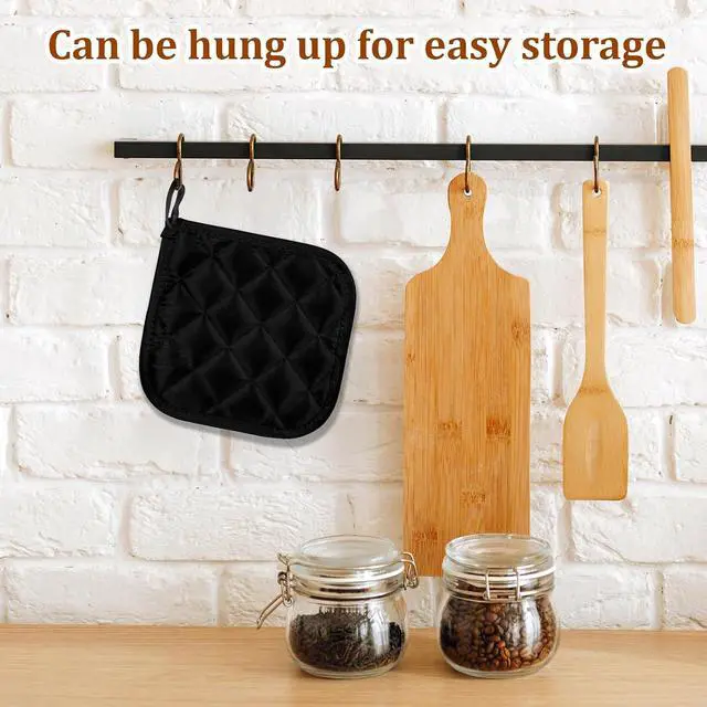 Alt view image 3 of 7 - 2pcs Cotton Pot Holders, Pot Holders for Kitchen 17cm/6.69inch Clearance Cotton Heat Resistant Pads Black Oven Pots Holder Trivets Coasters Hot Pads for Cooking and Baking Hot Cold Potholders Kit