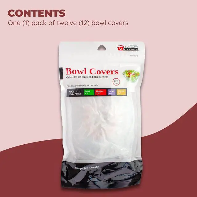 Alt view image 2 of 5 - Culinary Elements Reusable Bowl Covers, Fits Small Bowls,12-Pack, 4 Sizes with Elastic, BPA-Free Plastic Food Storage Lids for Leftovers, Snacks & Prep Bowls